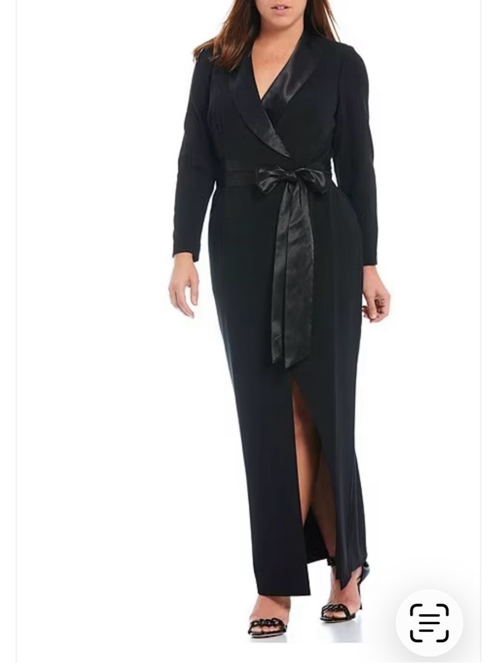 Elegant Eliza J Black Long Sleeve Satin-Trim Wrap Forma Dress sz 22